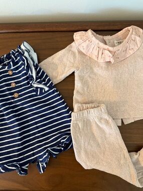 Mayoral Navy Stripe NB and Petit Indi Blush Pink Matching Set